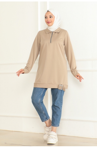 Half Zipper Sports Tunic 1096-03 Beige 1096-03