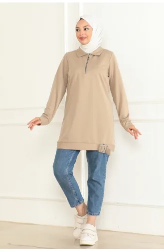 تونيك رياضي بنصف سحاب 1096-03 لون بيج 1096-03