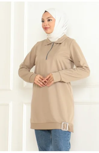 تونيك رياضي بنصف سحاب 1096-03 لون بيج 1096-03