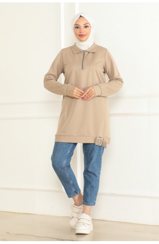 Half Zipper Sports Tunic 1096-03 Beige 1096-03