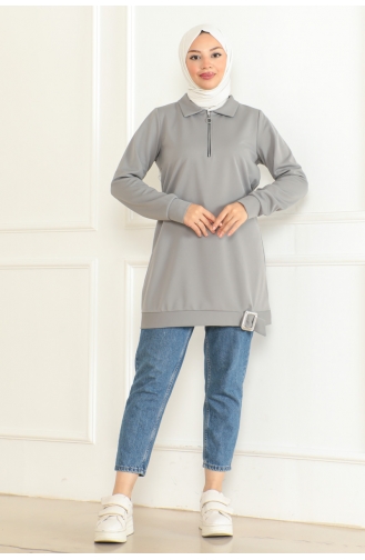 Yarım Fermuarlı Spor Tunik 1096-05 Gri