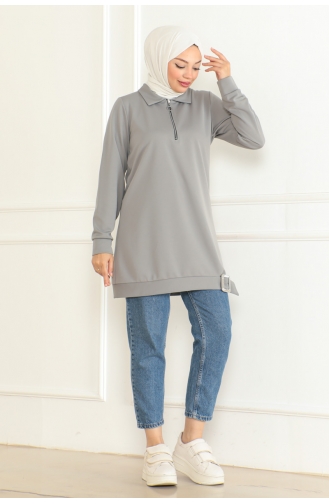 Yarım Fermuarlı Spor Tunik 1096-05 Gri