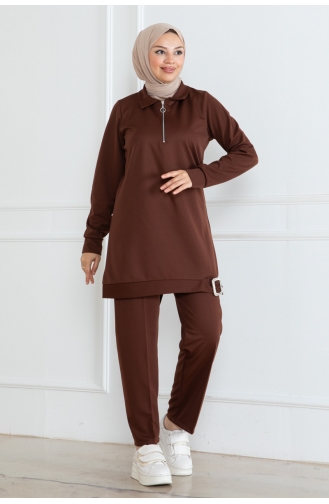 Half Zipper Hijab Suit 1099-03 Brown 1099-03
