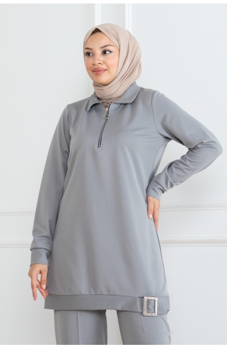 Ensemble Hijab Demi Fermeture 1099-04 Gris 1099-04