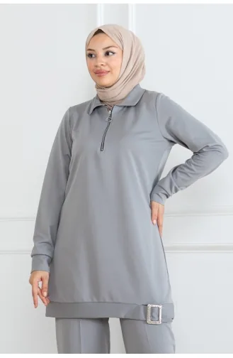Ensemble Hijab Demi Fermeture 1099-04 Gris 1099-04