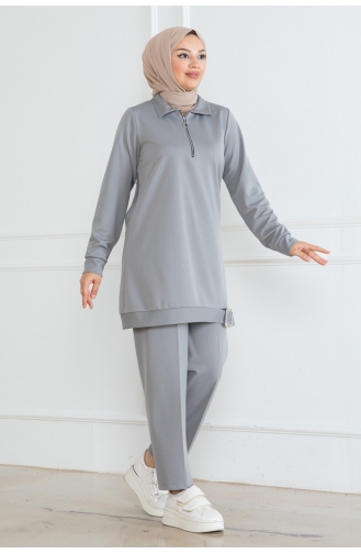 Ensemble Hijab Demi Fermeture 1099-04 Gris 1099-04