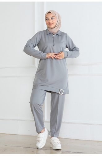Ensemble Hijab Demi Fermeture 1099-04 Gris 1099-04