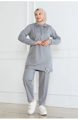 Ensemble Hijab Demi Fermeture 1099-04 Gris 1099-04