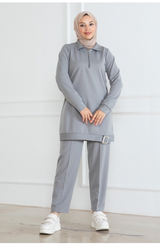 Ensemble Hijab Demi Fermeture 1099-04 Gris 1099-04