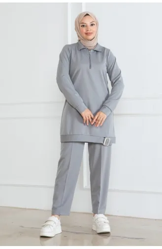 Ensemble Hijab Demi Fermeture 1099-04 Gris 1099-04