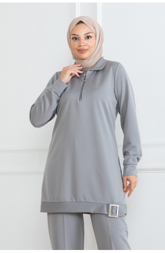 Ensemble Hijab Demi Fermeture 1099-04 Gris 1099-04
