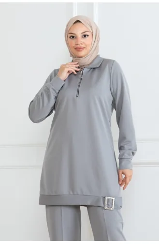 Ensemble Hijab Demi Fermeture 1099-04 Gris 1099-04