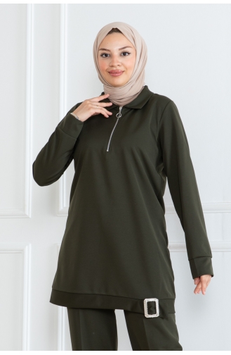 Ensemble Hijab Demi Fermeture 1099-06 Khaki 1099-06