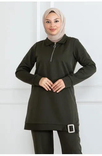 Ensemble Hijab Demi Fermeture 1099-06 Khaki 1099-06