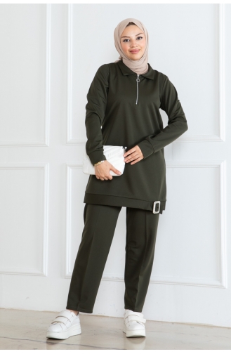 Ensemble Hijab Demi Fermeture 1099-06 Khaki 1099-06
