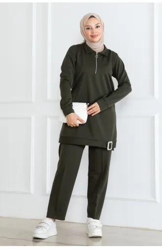 Ensemble Hijab Demi Fermeture 1099-06 Khaki 1099-06