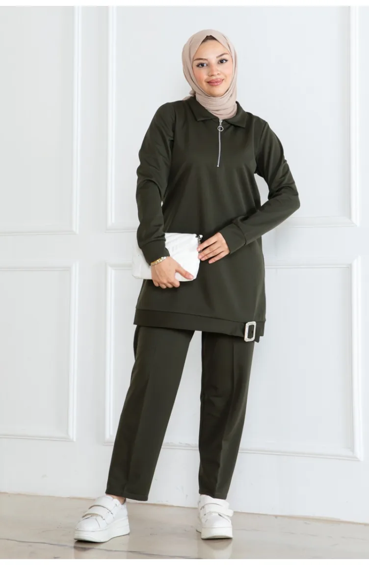 Ensemble Hijab Demi Fermeture 1099-06 Khaki 1099-06