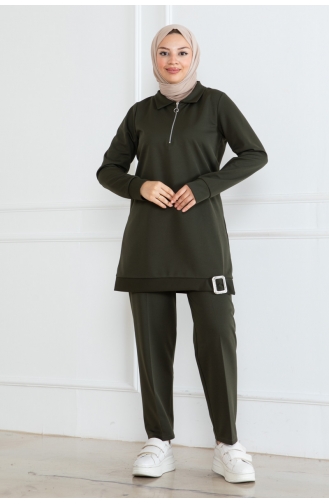 Ensemble Hijab Demi Fermeture 1099-06 Khaki 1099-06
