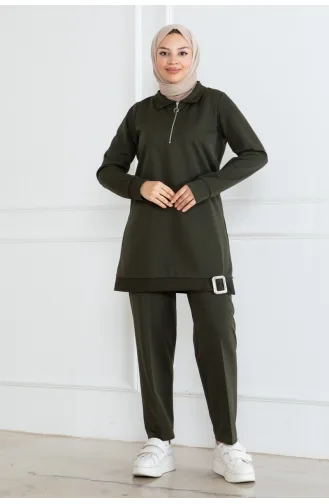 Ensemble Hijab Demi Fermeture 1099-06 Khaki 1099-06