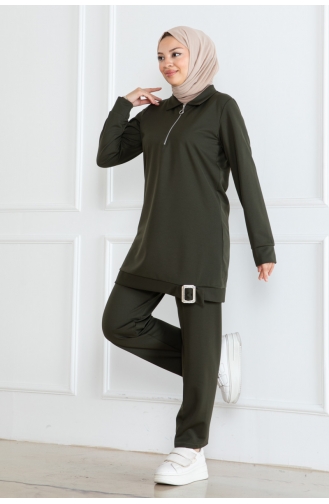Ensemble Hijab Demi Fermeture 1099-06 Khaki 1099-06