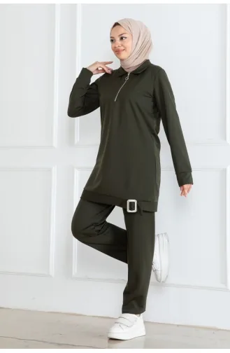 Ensemble Hijab Demi Fermeture 1099-06 Khaki 1099-06