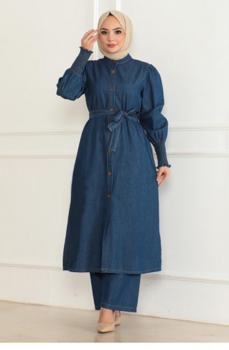 Costume En Jean Fendu Bleu Foncé 19227 15322