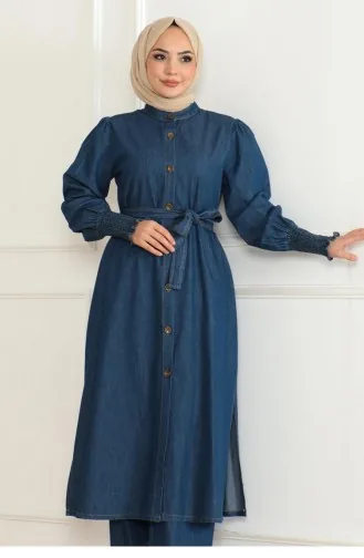 Costume En Jean Fendu Bleu Foncé 19227 15322