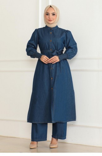 Costume En Jean Fendu Bleu Foncé 19227 15322