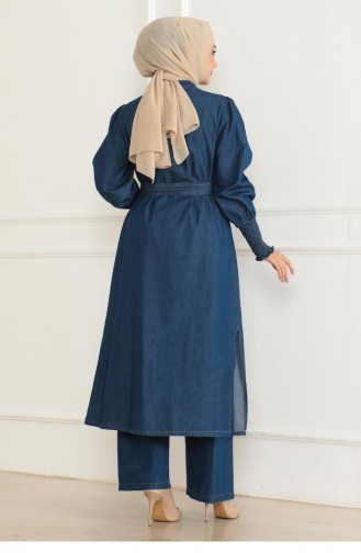 Costume En Jean Fendu Bleu Foncé 19227 15322