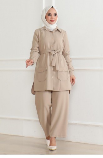 Button Detailed Suit Beige 19223 15326