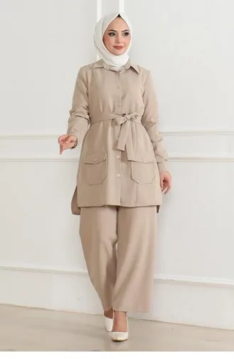 Button Detailed Suit Beige 19223 15326