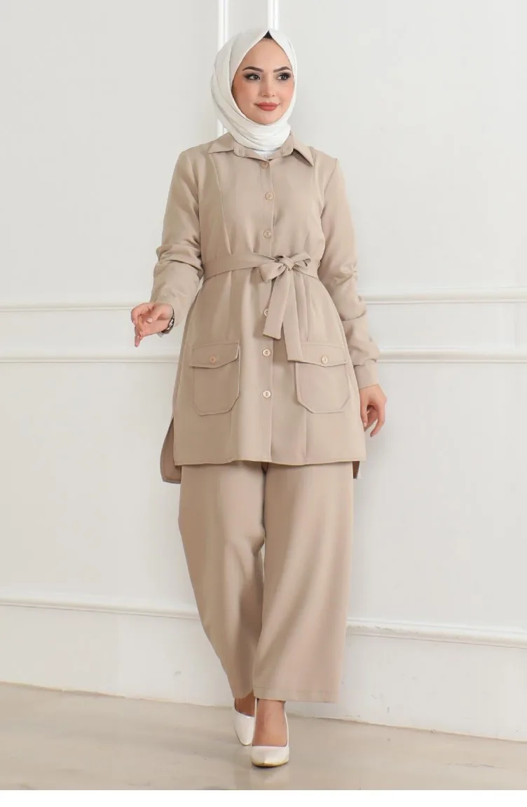Button Detailed Suit Beige 19223 15326