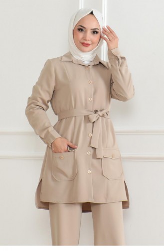 Button Detailed Suit Beige 19223 15326