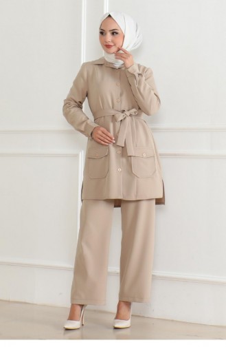 Button Detailed Suit Beige 19223 15326