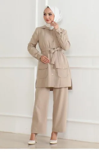 Button Detailed Suit Beige 19223 15326