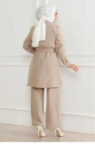 Button Detailed Suit Beige 19223 15326