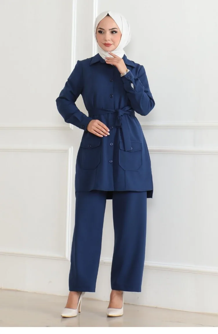 Button Detail Suit Indigo 19223 15328