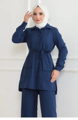 Button Detail Suit Indigo 19223 15328