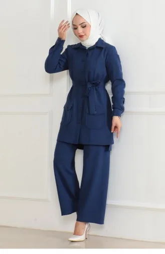 Button Detail Suit Indigo 19223 15328