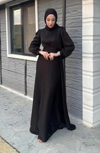 Robe De Soirée Satin Kobe Nouée Sur Le Devant 5513-01 Noir 5513-01