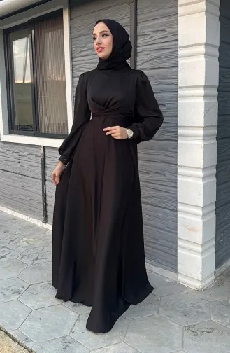Robe De Soirée Satin Kobe Nouée Sur Le Devant 5513-01 Noir 5513-01