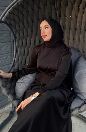 Robe De Soirée Satin Kobe Nouée Sur Le Devant 5513-01 Noir 5513-01