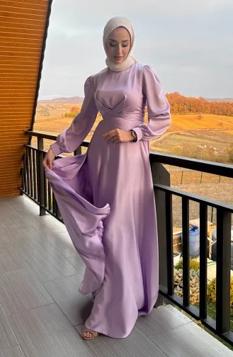 Front Tie Kobe Satin Evening Dress 5513-05 Lilac 5513-05