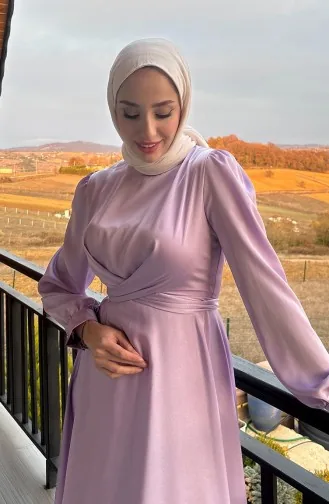 Front Tie Kobe Satin Evening Dress 5513-05 Lilac 5513-05