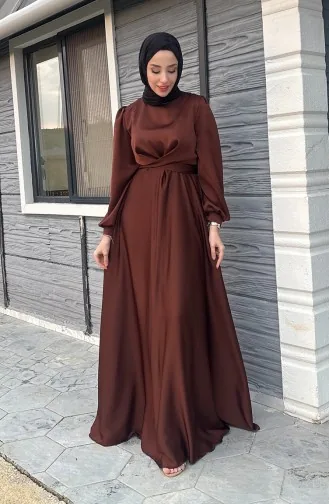 Kobe-Satin-Abendkleid Mit Vorderschnürung 5513-07 Braun 5513-07