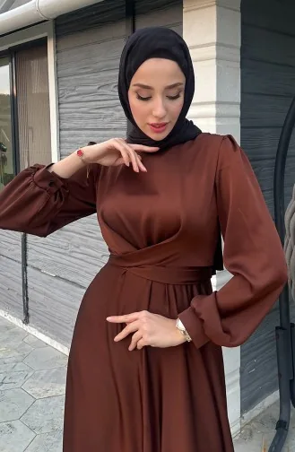 Kobe-Satin-Abendkleid Mit Vorderschnürung 5513-07 Braun 5513-07