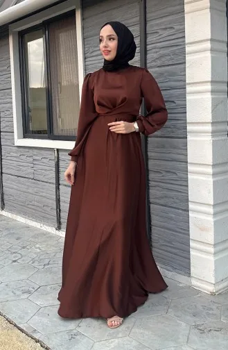 Kobe-Satin-Abendkleid Mit Vorderschnürung 5513-07 Braun 5513-07