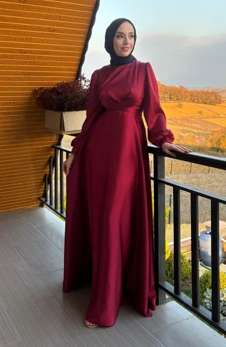 Robe De Soirée Satin Kobe Nouée Sur Le Devant 5513-10 Rouge 5513-10