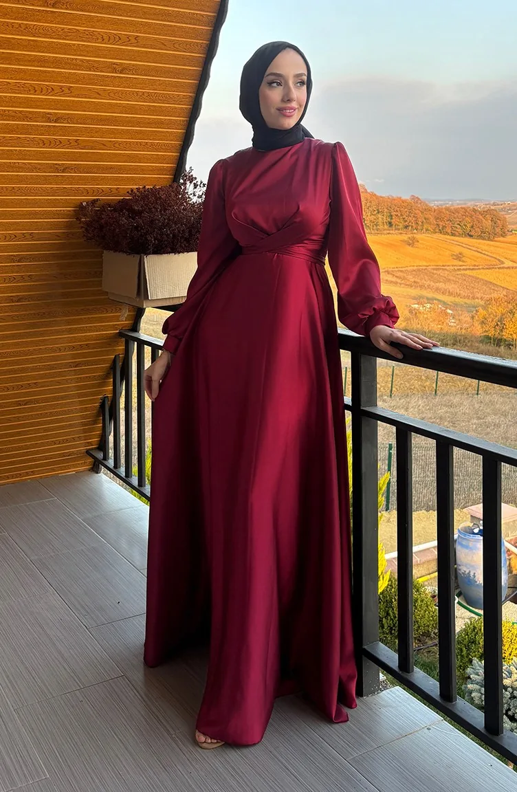 Robe De Soirée Satin Kobe Nouée Sur Le Devant 5513-10 Rouge 5513-10