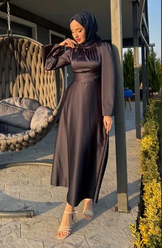 Önü Büzgülü Zara Saten Abiye Elbise 5514-01 Lacivert